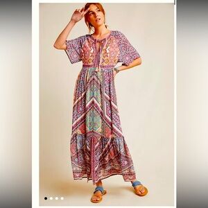 Kachel Travi Printed Maxi Dress NWOT 200$ boho spring Anthropologie kaftan